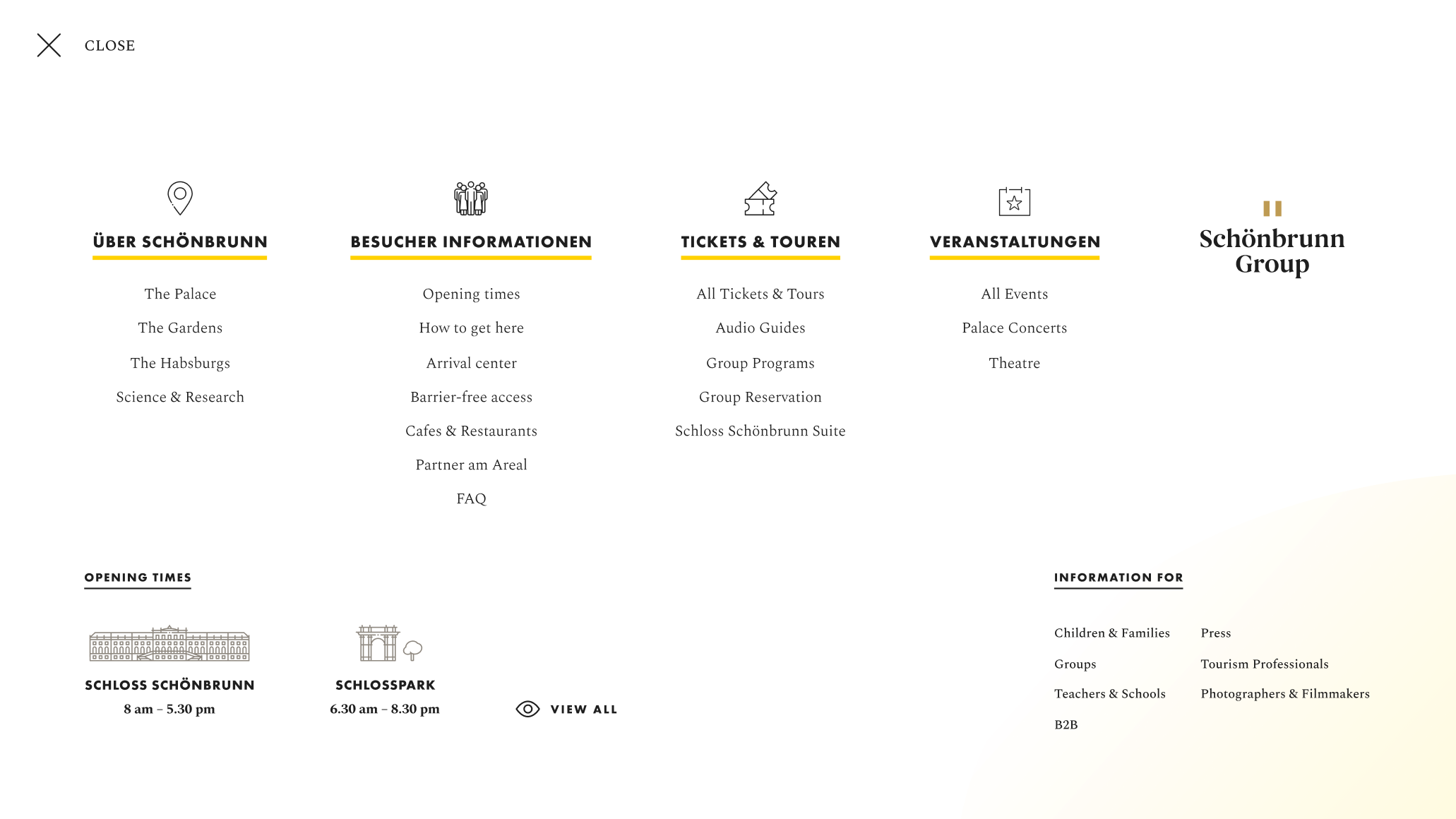 Schloss Schönbrunn Menu Desktop